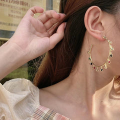 Oval Rainbow Crystal 18K Gold Plated Anti Tarnish Hoop Earring For Women