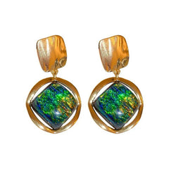 Multi Color Rhombus Shaped Gold Plated Beads Drop Earrings For Women