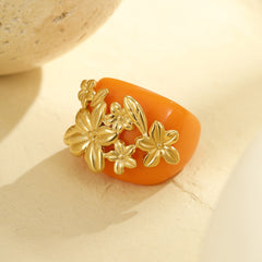 Flower 18K Gold Stainless Steel Acrylic Ring For Women