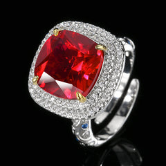 Sqaure Cubic Zirconia Red Pink Yellow Silver Anti Tarnish Adjustable Ring For Women