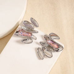 Pink Modern Abstract Silver Rhinestone Dangler Earrings For Women