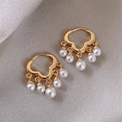 White Luxury Clover Gold Plated Pearl Hoop Earrings For Women
