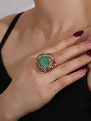 Rough Green Gemstone Crystal 18K Gold Adjustable Ring For Women