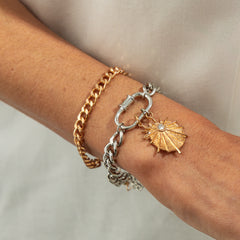 Sun Charm Dual Tone Chain Gold Silver Plated Alloy Bracelet For Women