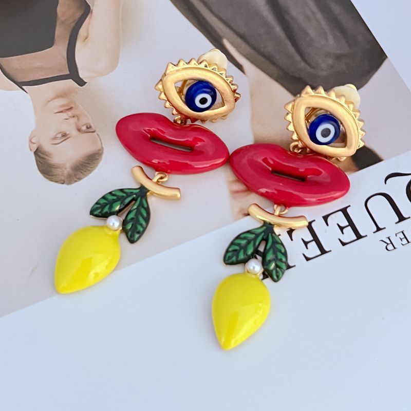 Lips Evil Eye Red Blue 18K Gold Dangler Anti Tarnish Earring For Women