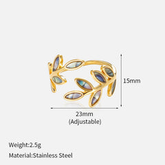 Leaf Dual Side 18K Gold Stainless Steel Anti Tarnish Free Size Ring For Women Group1