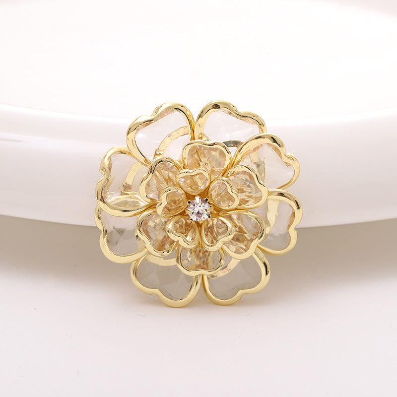 Multi Color Designer Flower Style Gold Crystal Brass Button Cover