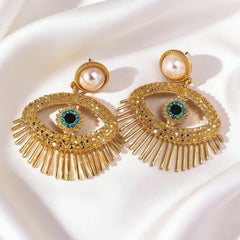 Gold Evil Eye Rhinestone Drop Earrings For Women