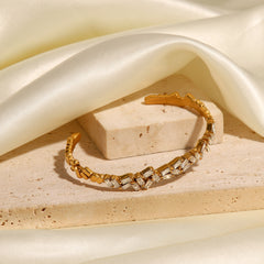 Designer Baguette Gold CZ Anti Tarnish Copper Cuff & Kada For Women