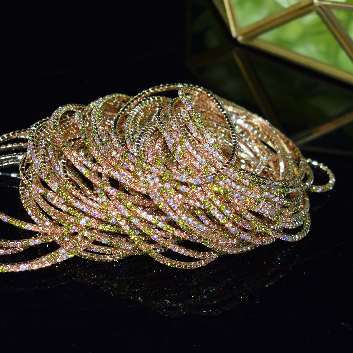 18K Gold Silver Multi Rhinestone Bracelet Bangle Adjustable For Women