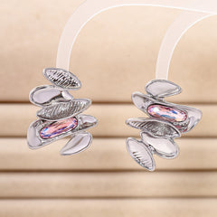 Pink Modern Abstract Silver Rhinestone Dangler Earrings For Women