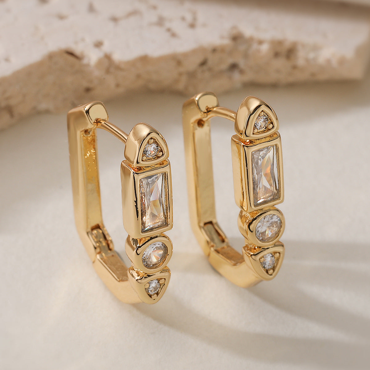 Gold Silver Luxury Geometric Cubic Zirconia Copper Hoop Earrings Women
