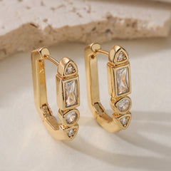 Gold Silver Luxury Geometric Cubic Zirconia Copper Hoop Earrings Women