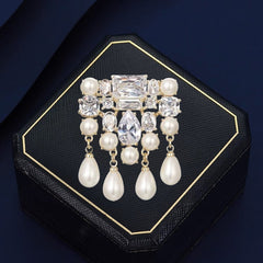 Designer CZ & Pearl Gold Plated Rhinestone Copper Anti Tarnish Brooch