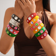 Multi Color Statement Chunky Gold Rhinestone Resin Bangle For Women
