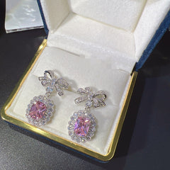 Emerald Cut CZ Bow Silver Plated Copper Necklace Combo Set For Women