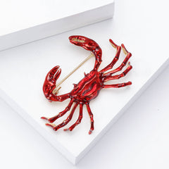 Red Crab Gold Plated Enamel Brooch For Women
