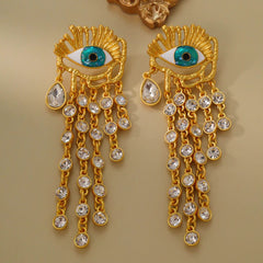 Evil Eye Gold Plated Crystal Alloy Dangler Statement Earrings