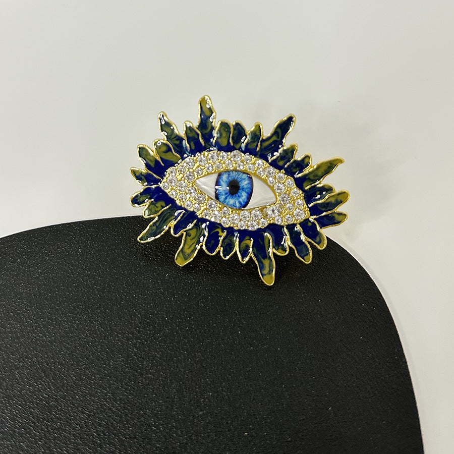 Shadow Eyelash Evil Eye CZ 18K Gold Blue Adjustable Ring