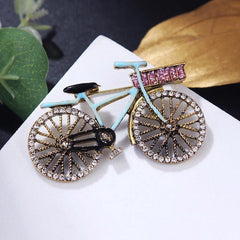 Blue Bicycle Gold Cubic Zirconia Copper Anti Tarnish Brooch Women 