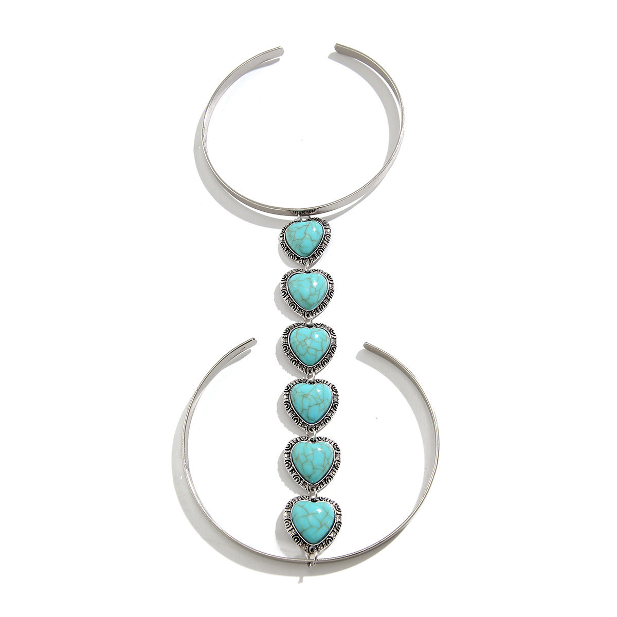 Heat Turquoise Green Beards Green Silver Open Arm Bracelet For Women
