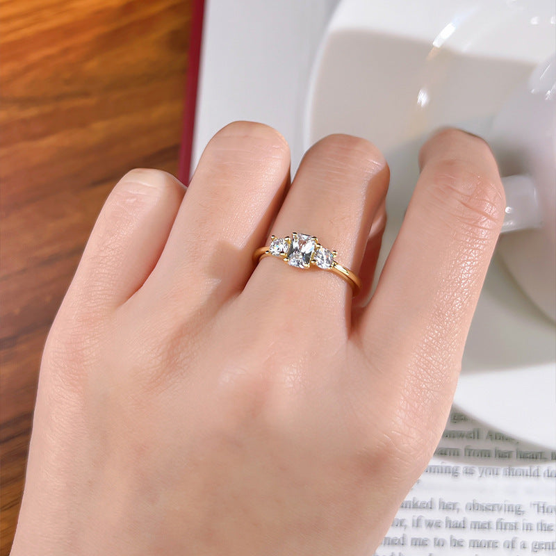 Gold Trilogy Cubic Zirconia Copper Adjustable Ring For Women