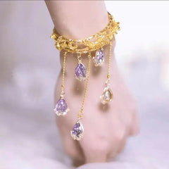 Drop Green Blue 18K Gold Plated Anti Tarnish Charm Cuff Kada Bracelet For Women