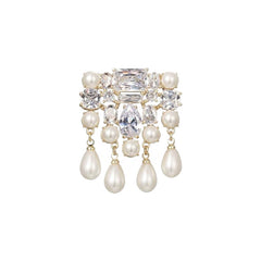 Designer CZ & Pearl Gold Plated Rhinestone Copper Anti Tarnish Brooch