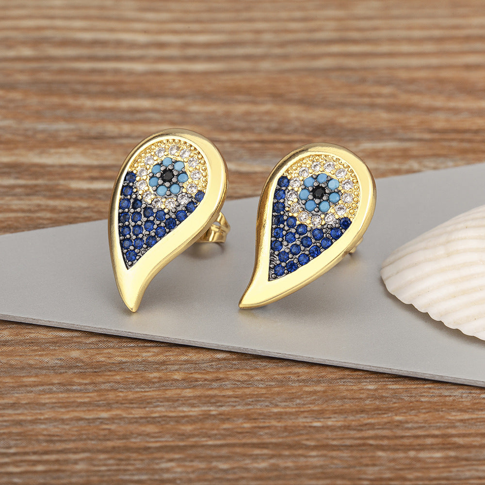 Blue Evil Eye Gold Plated CZ Anti Tarnish Copper Hoop Earrings