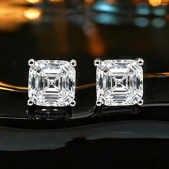 Designer Silver Plated Emerald Cut CZ Anti Tarnish Copper Stud Earrings