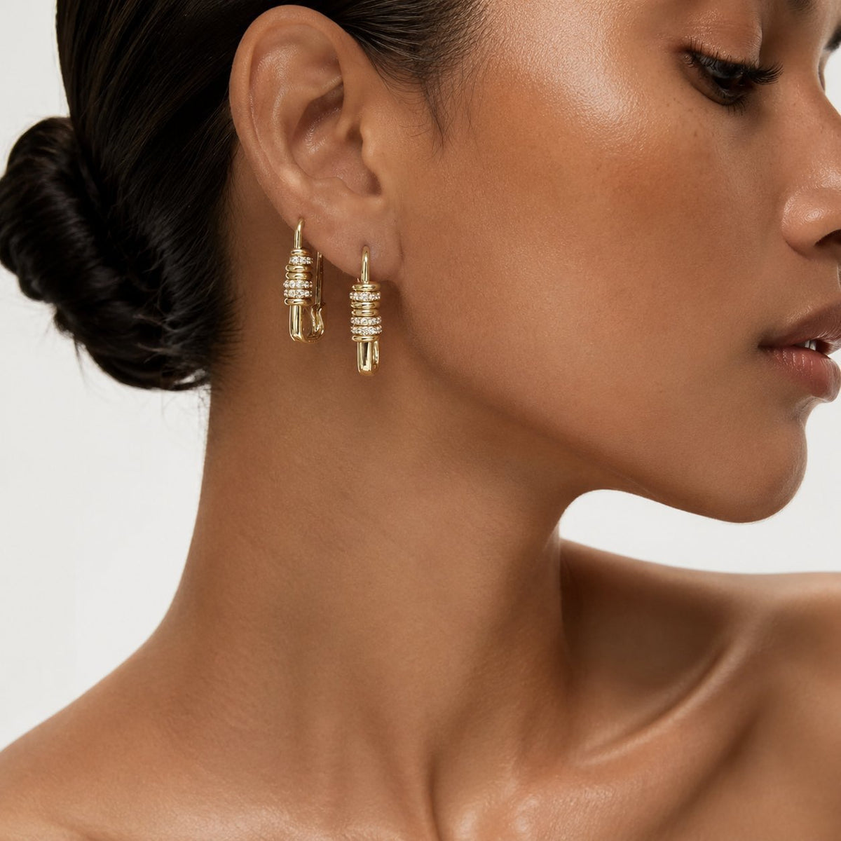 Luxury Safety Pin Design Gold Plated CZ Drop Alloy Earrings For Women
