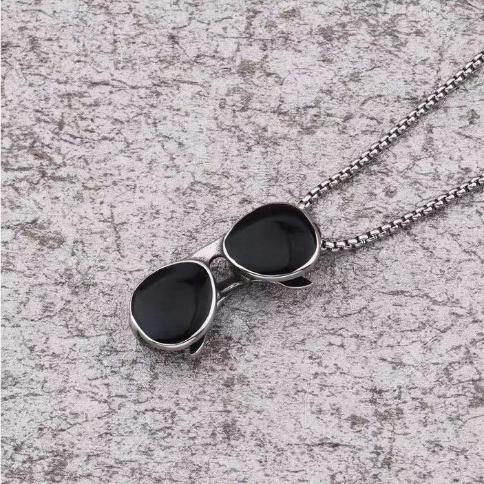 Sunglasses Black Silver Necklace Pendant Chain For Men