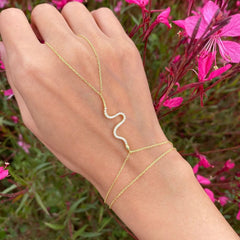 Snake Solitaire18K Gold Link Chain Bracelet Joint Ring For Women