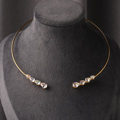 18K Gold Rhinestone Adjustable Choker Hasli  Necklace For Women