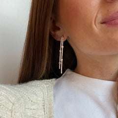 Luxury Double Line Tassel Gold Plated CZ Stainless Steel Drop Earrings