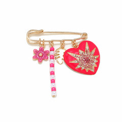 Multi Color Heart Flower Gold Enamel Brooch For Women