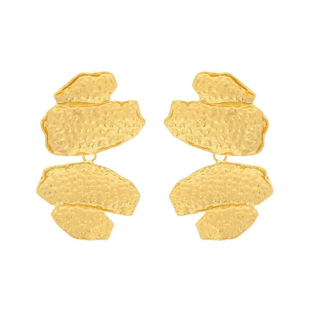 Beaten finish Joint Leaf Part 18k Gold Plated Anti Tarnish Dangler Earring For Women