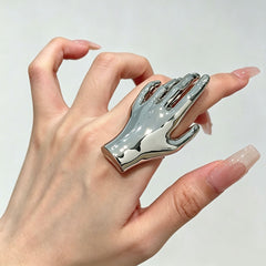 Designer Sculptural Hand Gold Silver Plated Adjustable Cocktail Ring