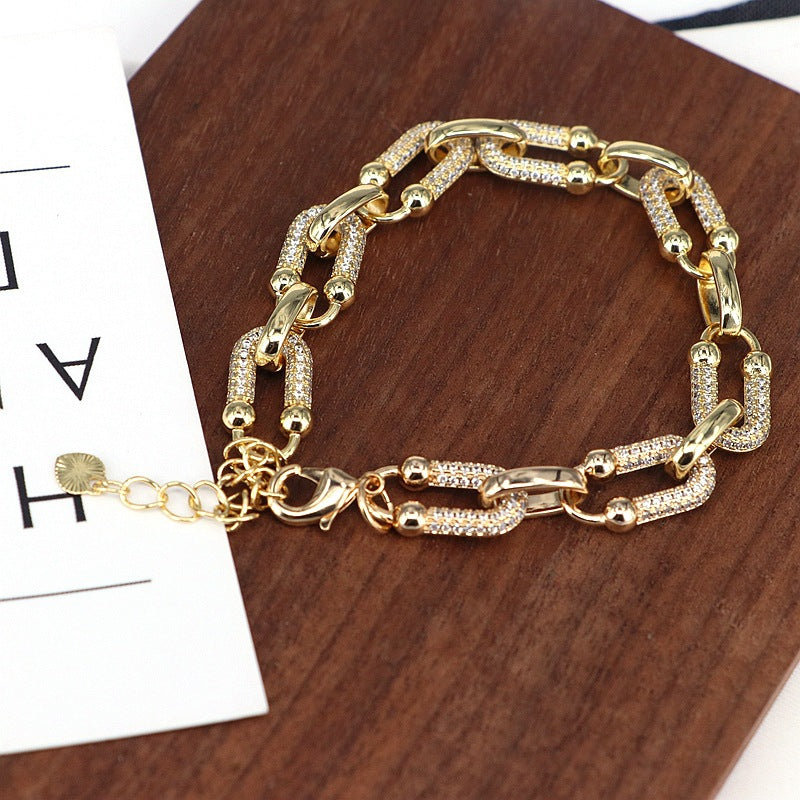Gold Link Chain Bracelet With Crystal Accents For Women