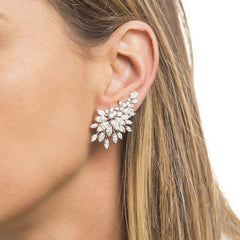 Premium Marquise Cut Leaf Gold Silver Plated CZ Copper Stud Earrings