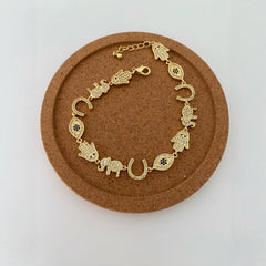Evil Eye & Hand Charm Gold Silver CZ Anti Tarnish Copper Bracelet