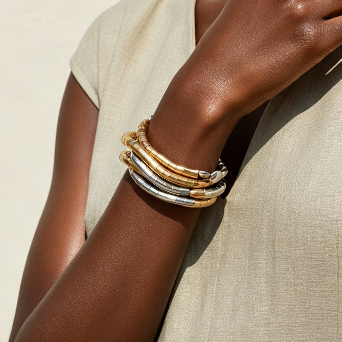Gold Silver Layered Plain Bracelet Wrist Wear For Women
