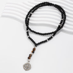 Black Brown Beads Anchor Wheel Silver Long Necklace Chain For Men Women