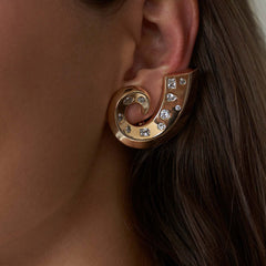 Elegant C-Curve Gold CZ Anti Tarnish Stainless Steel Stud Earrings