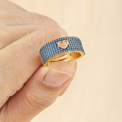 Designer Heart Pave Wide Band Gold CZ Copper Adjustable Fancy Ring
