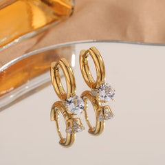 Designer Gold Huggie With Round Cut CZ Stainless Steel Hoop Earrings