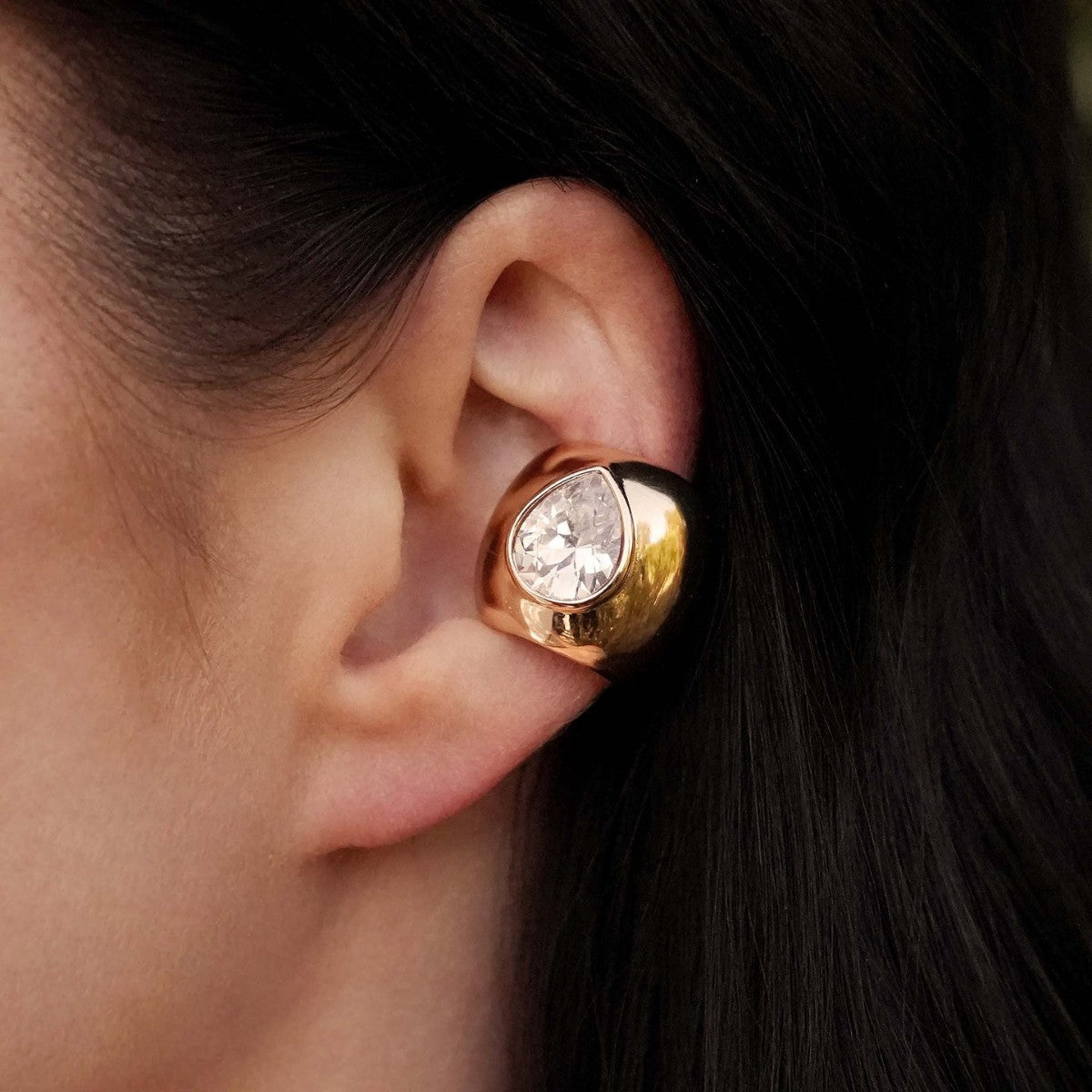 Minimal Teardrop Gold Plated CZ Stainless Steel Pair Ear Cuff