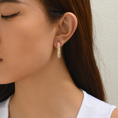 Trendy Paved U-Shape Gold CZ Anti Tarnish Stainless Steel Stud Earrings