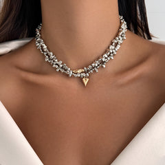 Layered Party Wear Dual Tone Gold Silver Plated Plain Alloy Necklace