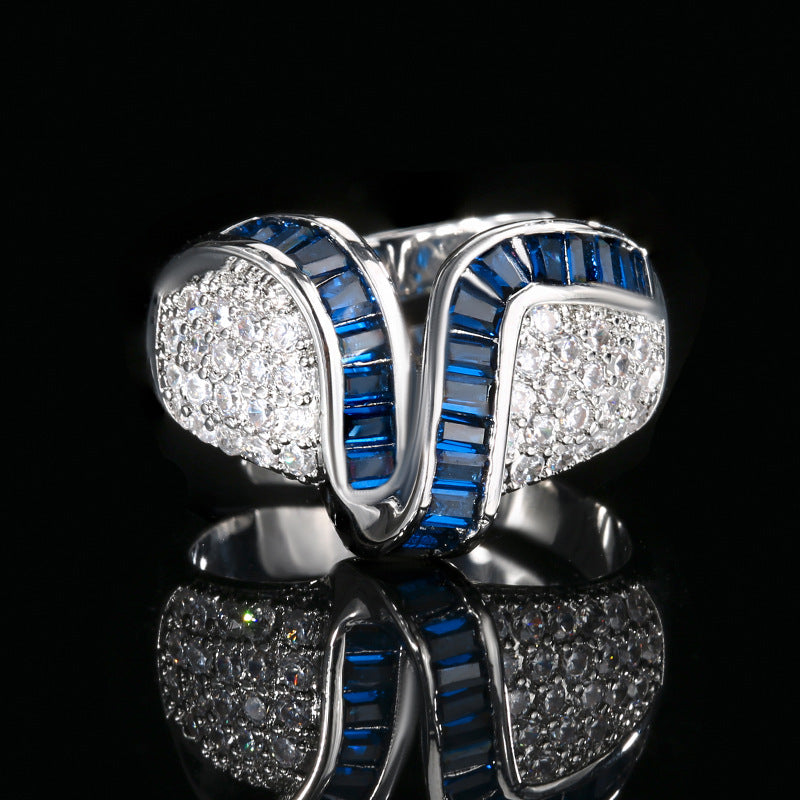 Silver Green Blue Pink Border Cubic Zirconia Adjustable Ring For Women